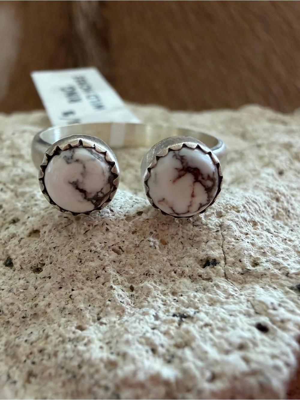 ❤️ Wild Horse Jasper Magnesite Sterling Silver Floater Ring Sz 9.5+ Adj Unisex